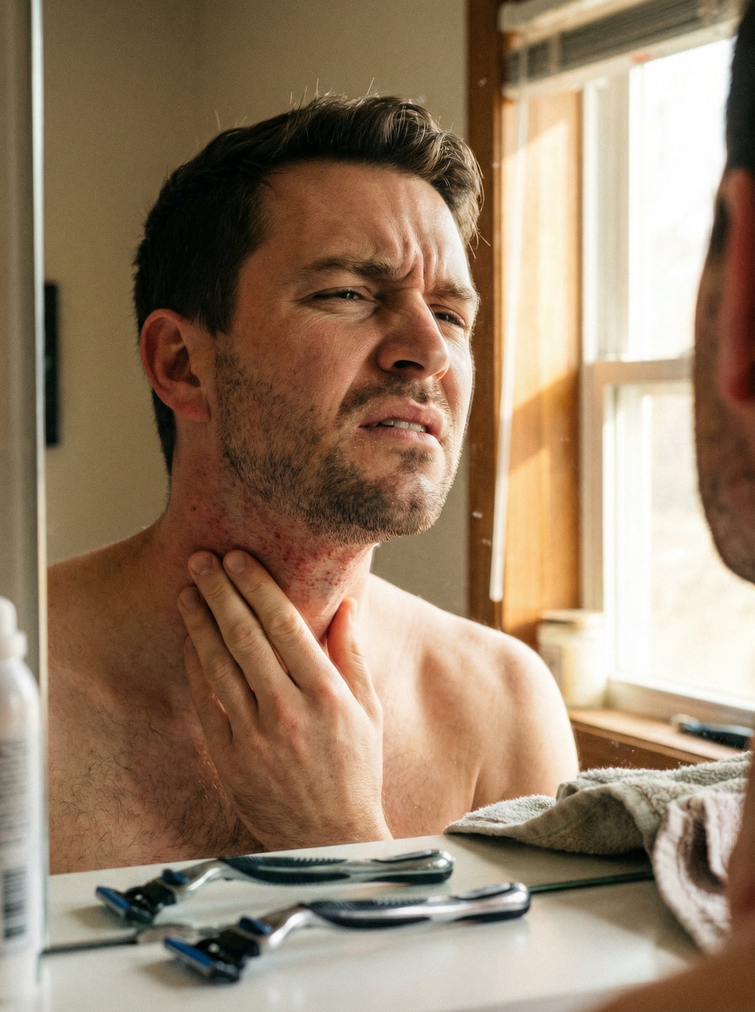 Man frustrated with traditional shaving